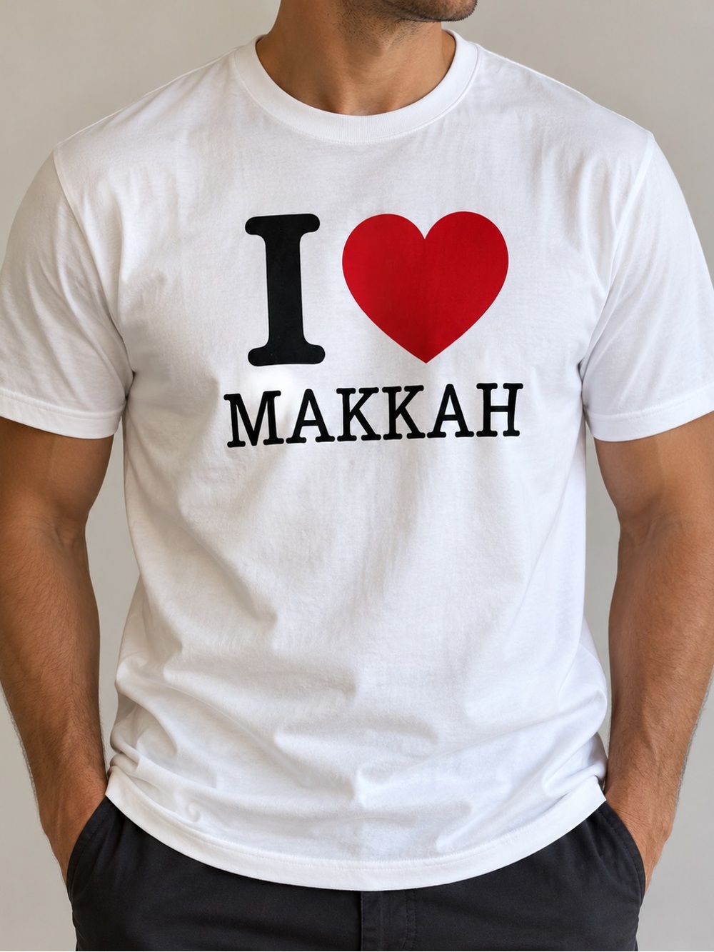 White 'I Love Makkah' Graphic Crew Neck T-Shirt